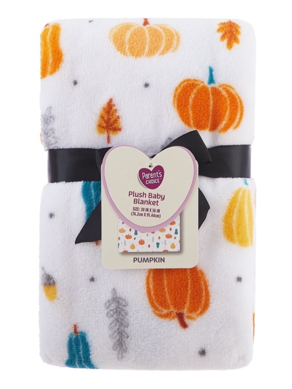 Parent's Choice Pumpkin Plush Baby Blanket - White & Orange 30” X 36”